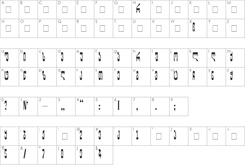 GEDI MZE 93 font character map preview