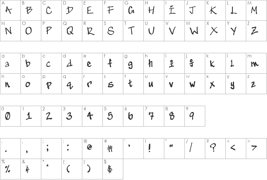 GeeKnee font character map preview