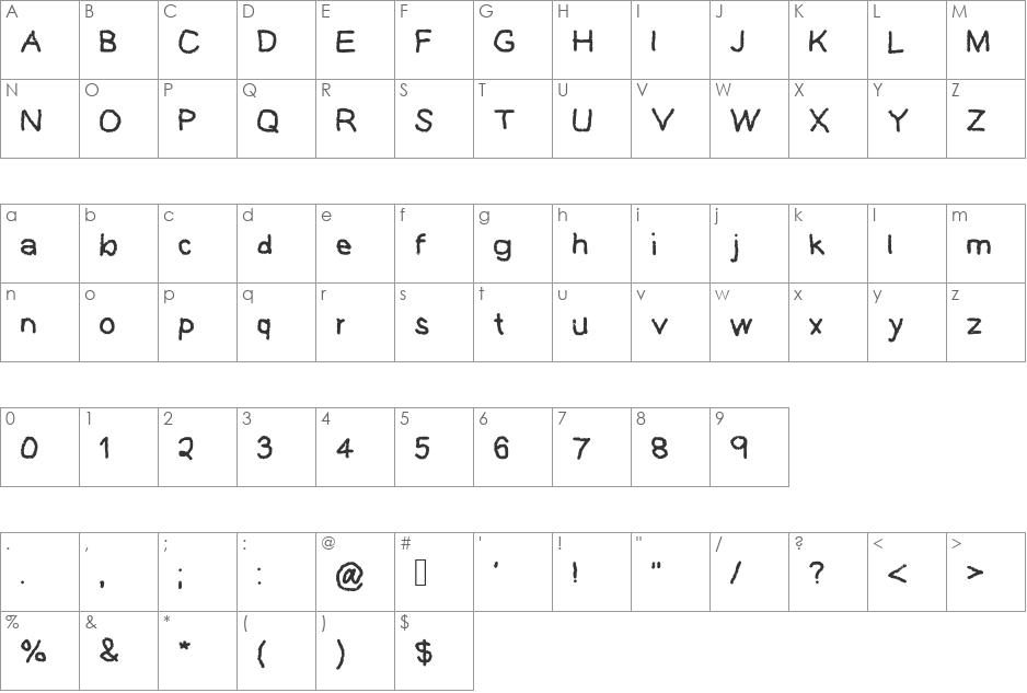 Geelyn_s_Handwriting_Remake font character map preview