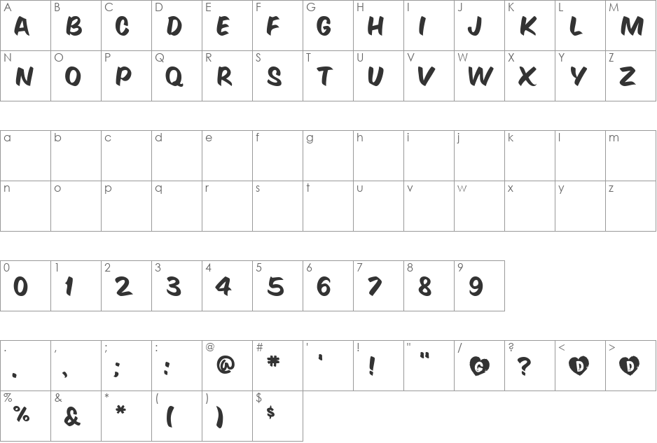 GeeWhiz font character map preview