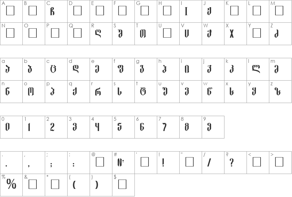 Gelati 98 font character map preview