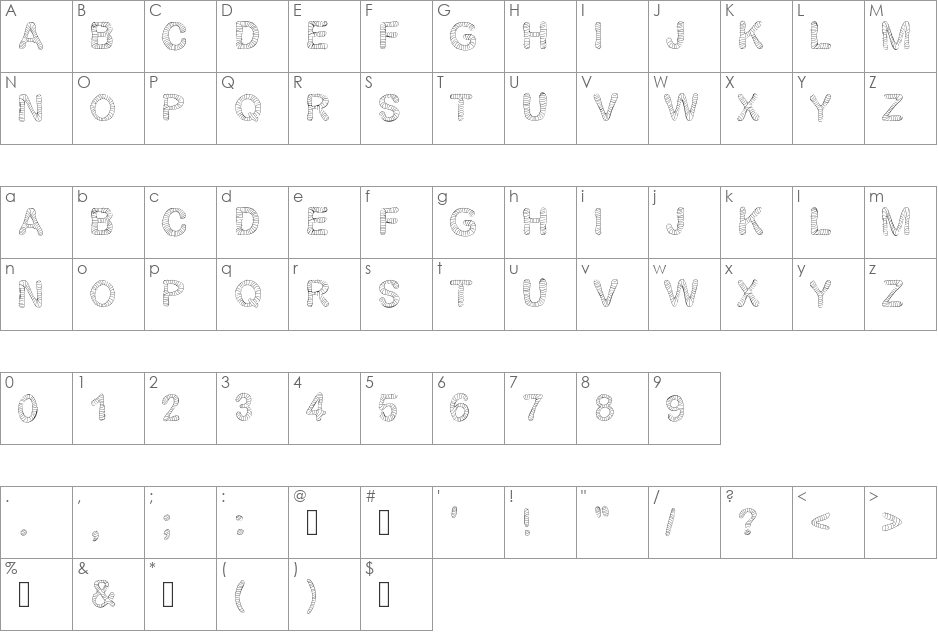 Gelstripped font character map preview
