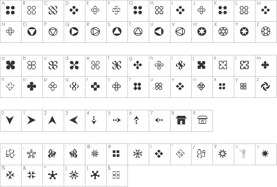 Gembats 1 font character map preview