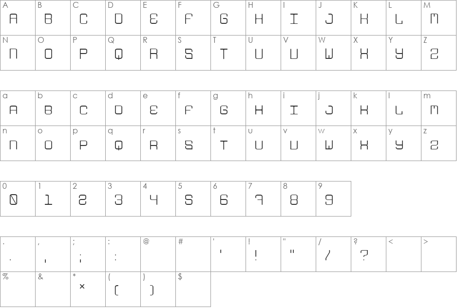 Antihand font character map preview