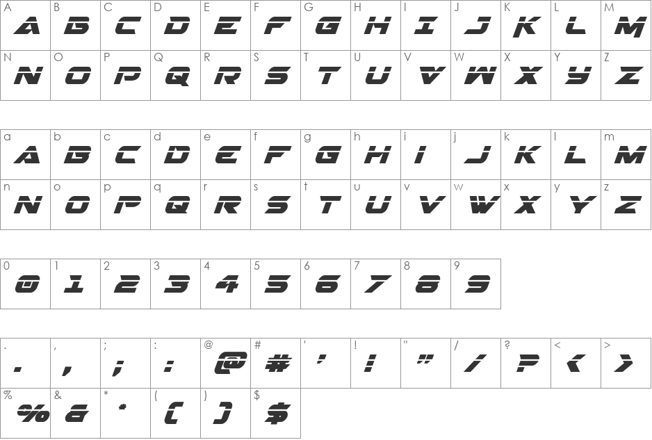 Gemina 2 Laser Italic font character map preview