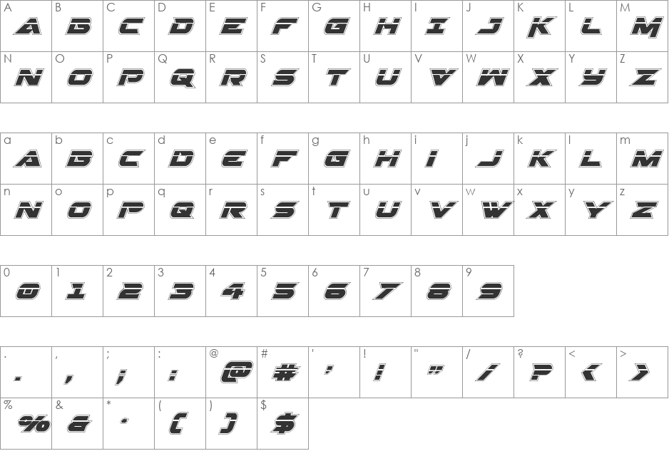 Gemina Academy Laser Italic font character map preview