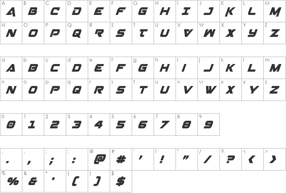 Gemina Condensed Italic font character map preview