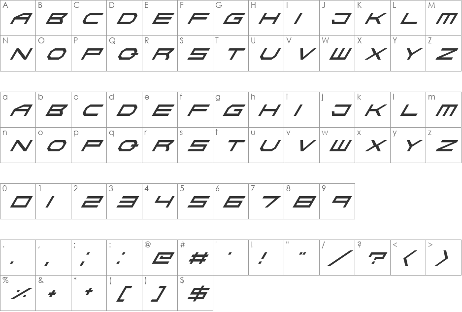 Absolute Zero font character map preview