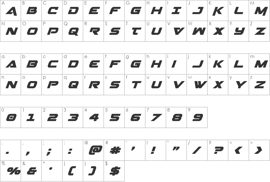 Gemina Italic font character map preview