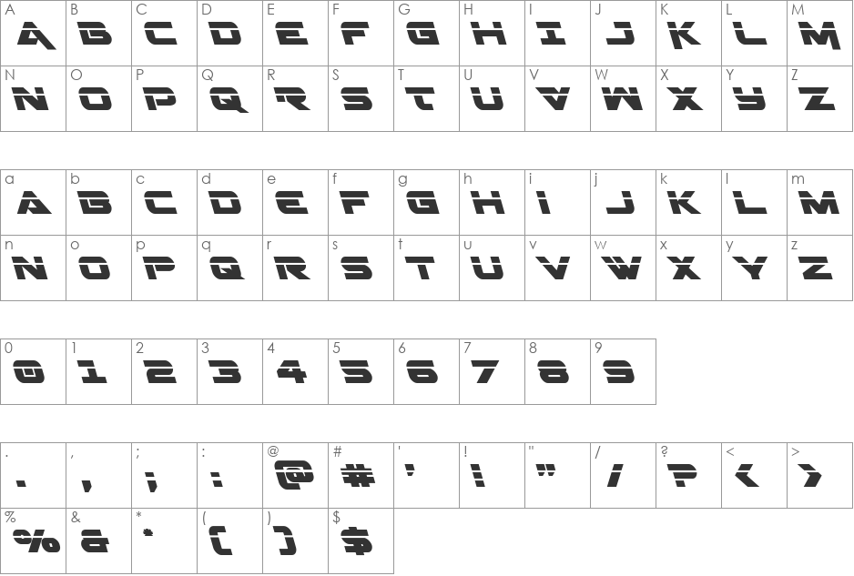 Gemina Laser Leftalic font character map preview