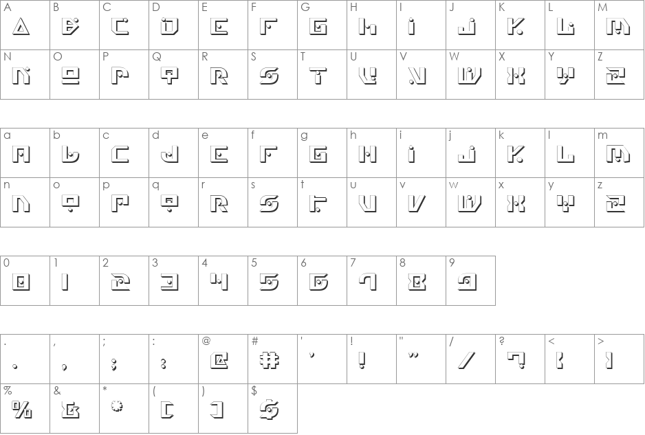 Generation Nth Shadow font character map preview