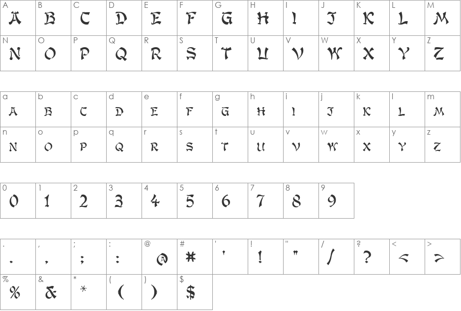 Gengis Kahn font character map preview
