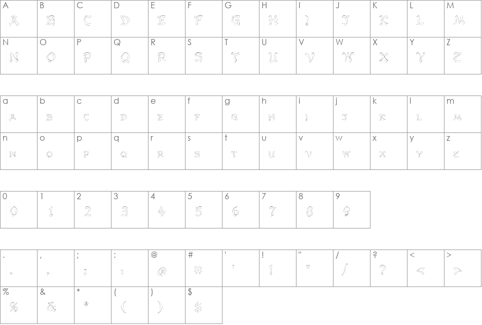 GengisKahnOutline font character map preview