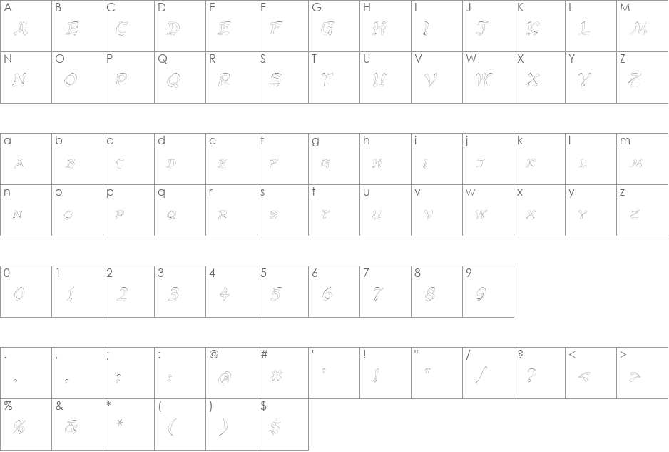 GengisKahnOutline font character map preview