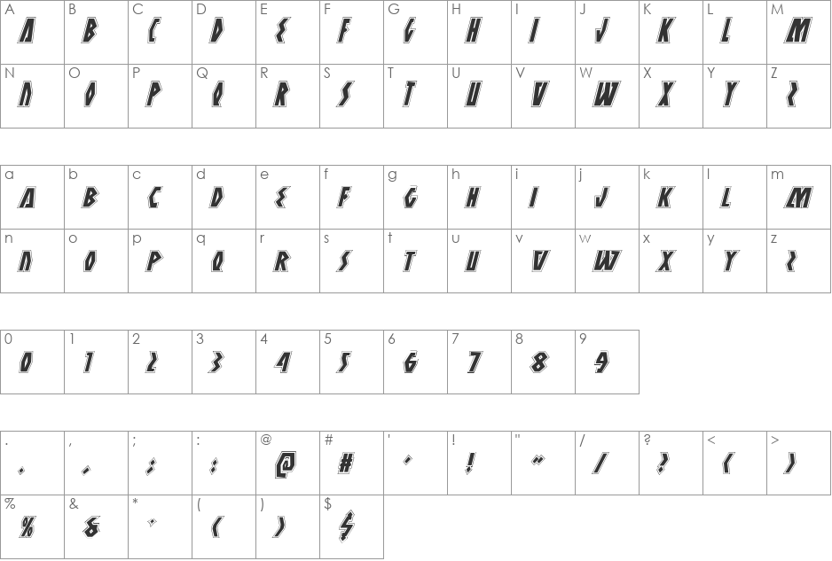 Antikythera Academy Italic font character map preview