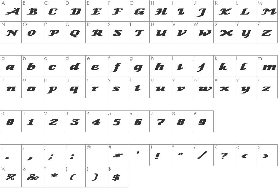GenoaItalic Ex Bold font character map preview