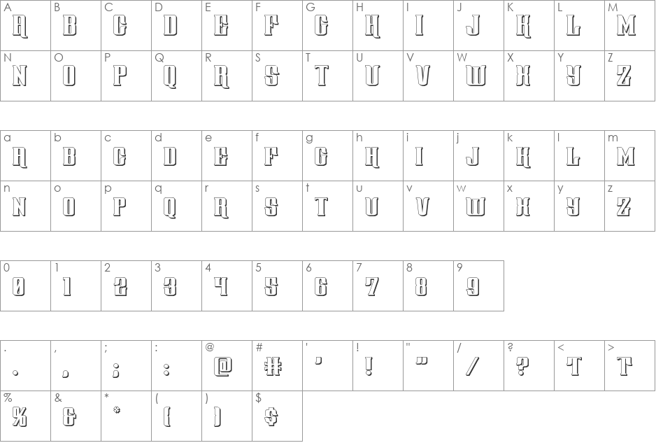 Gentleman Caller 3D font character map preview