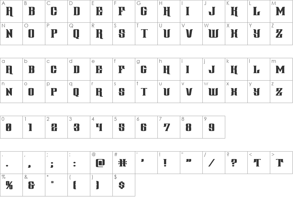 Gentleman Caller Expanded font character map preview