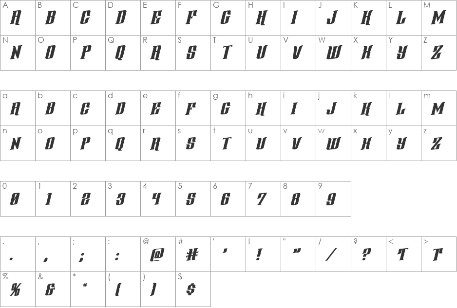 Gentleman Caller Rotalic font character map preview