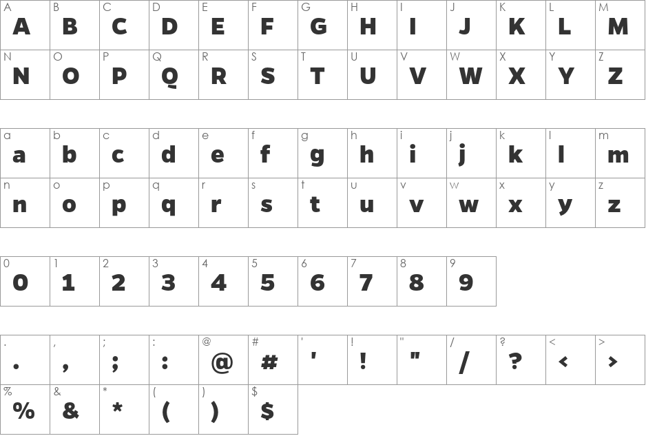 Gentona ExtraBold font character map preview