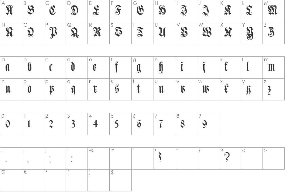 Genzsch Et Heyse Alternate font character map preview