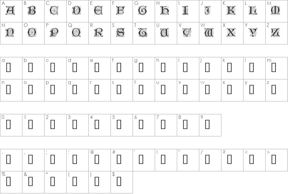 Genzsch Initials font character map preview