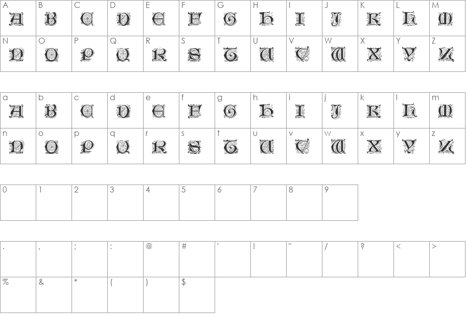 GenzschInitials font character map preview