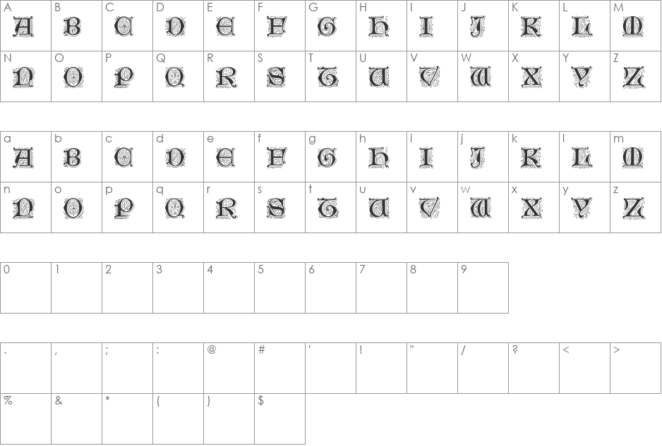 GenzschInitials font character map preview