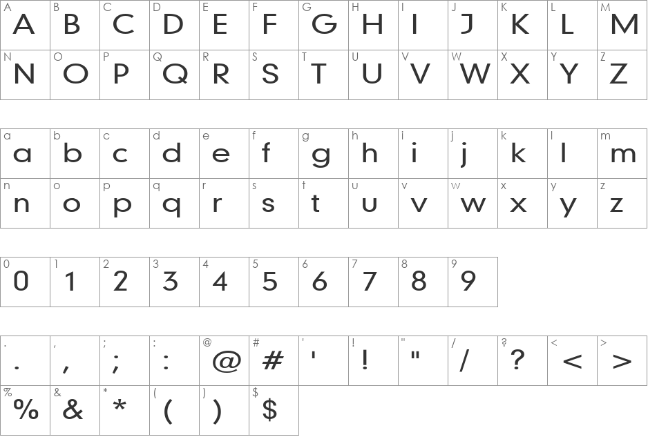 Geo 579 Wide font character map preview