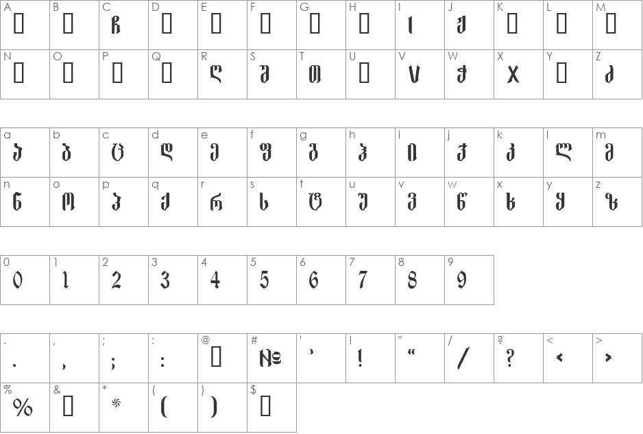 Geo Dochanashvili Mtavr font character map preview