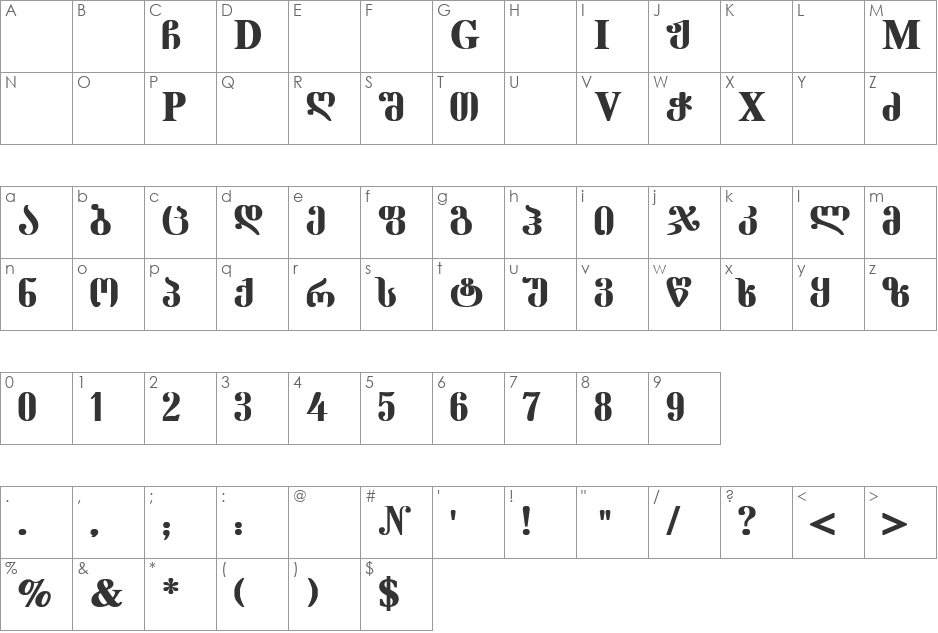 Geo Dumbadze Mtavr font character map preview