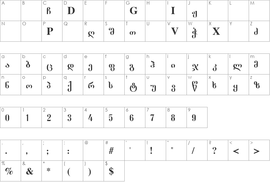 Geo Dumbadze Nusx font character map preview
