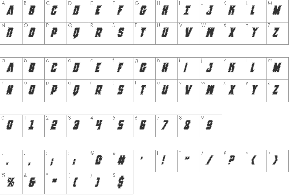 Antilles Academy Italic font character map preview