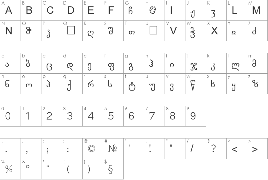 Geo Ilia Nusx font character map preview