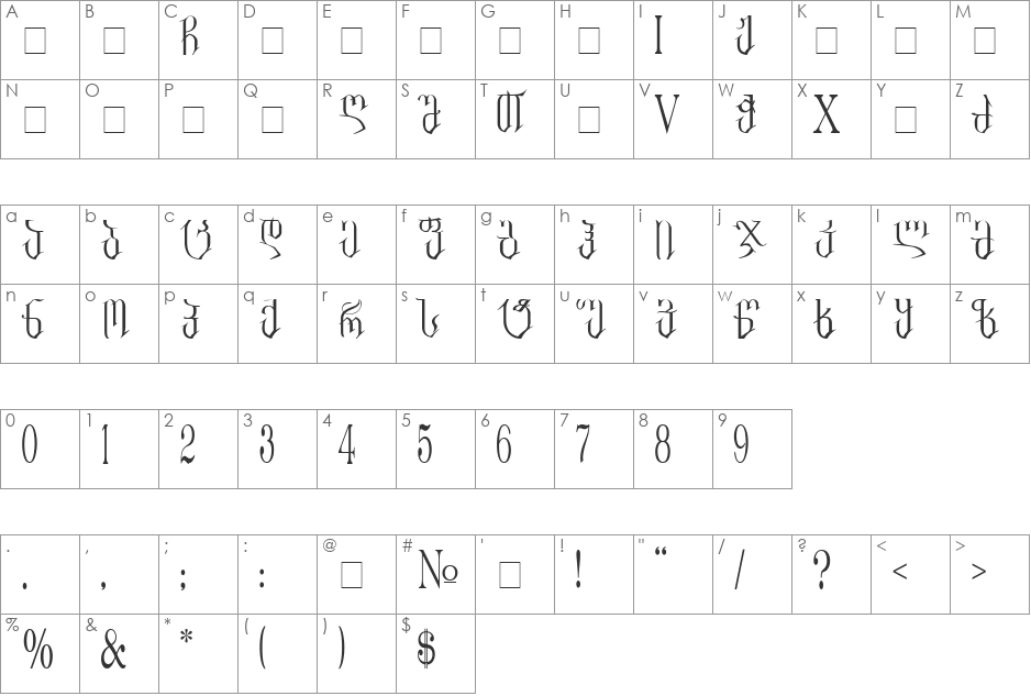 Geo Kalami Mtavr font character map preview