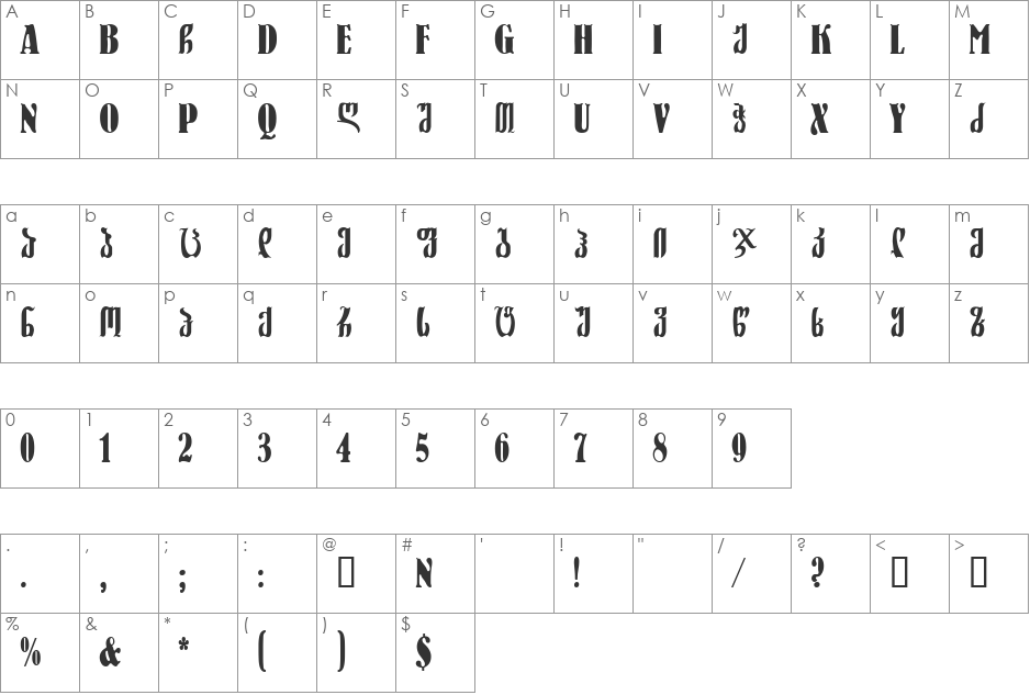 Geo Kvebliani font character map preview