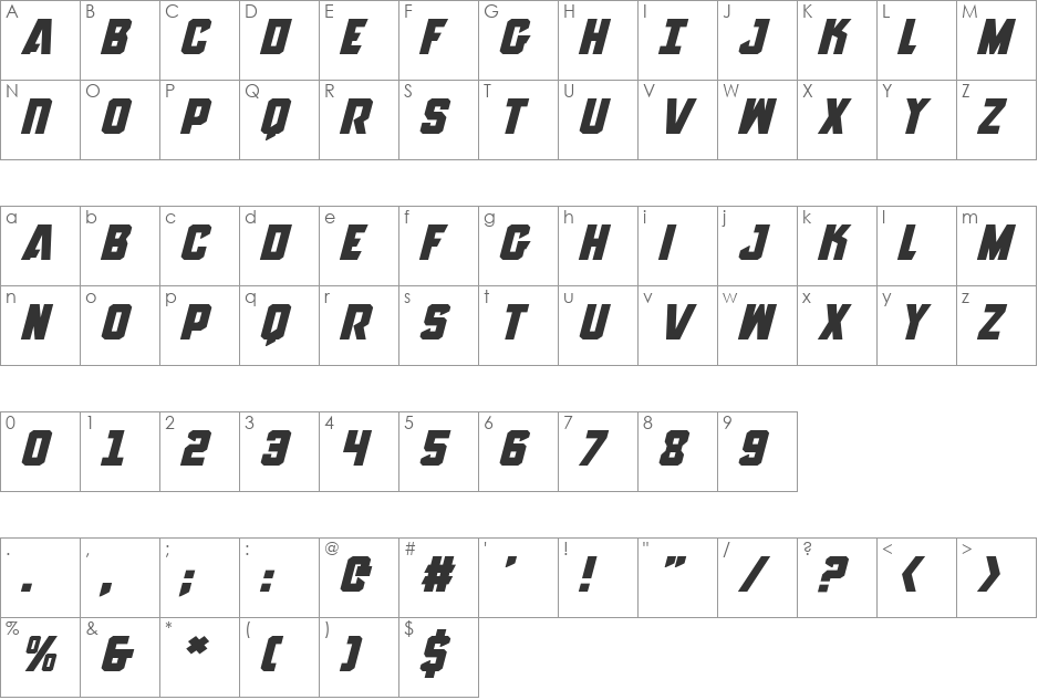 Antilles Expanded Italic font character map preview