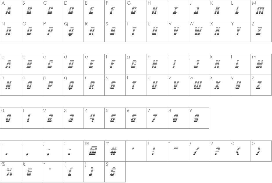 Antilles Gradient Italic font character map preview