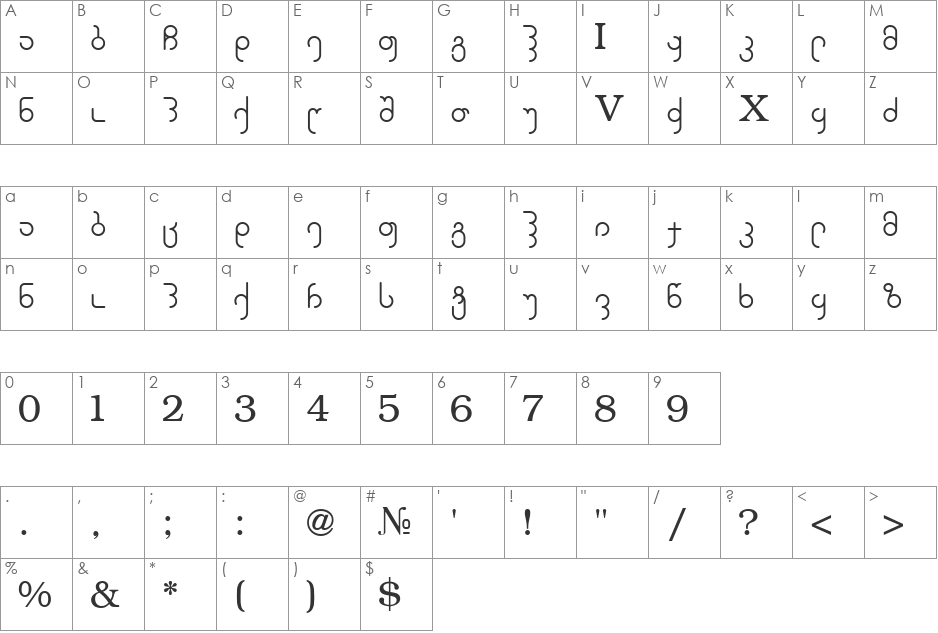 Geo Siradze font character map preview