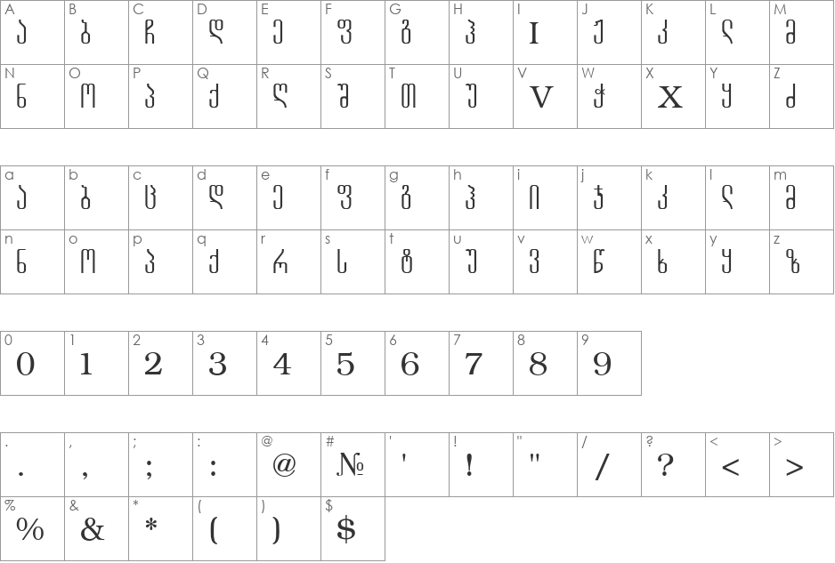 Geo Slim font character map preview