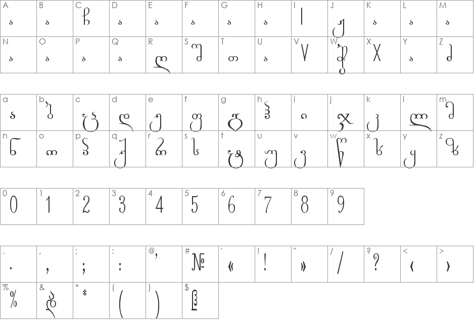 Geo-TabidzeNusx-ASTER font character map preview