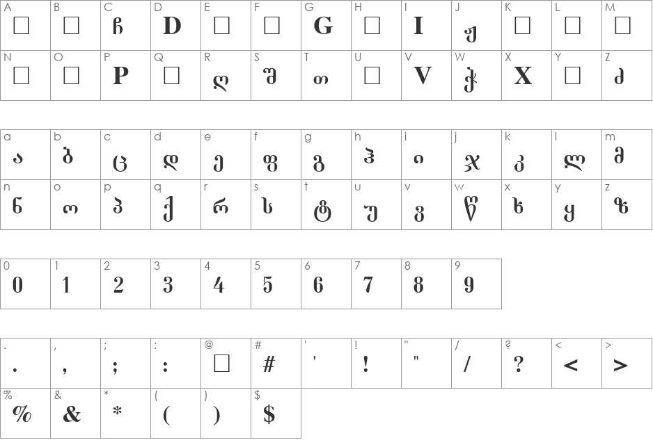 GeoDumba font character map preview