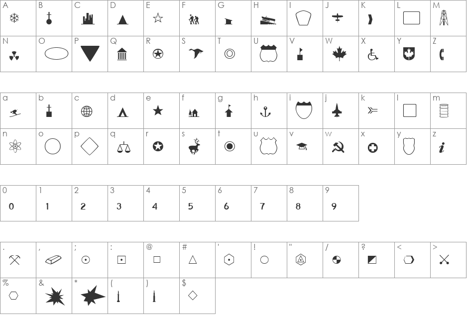 Geographical DB font character map preview