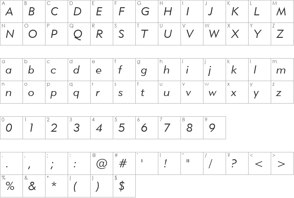 Geometr415 Lt BT font character map preview