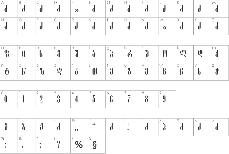GeoPakizi font character map preview