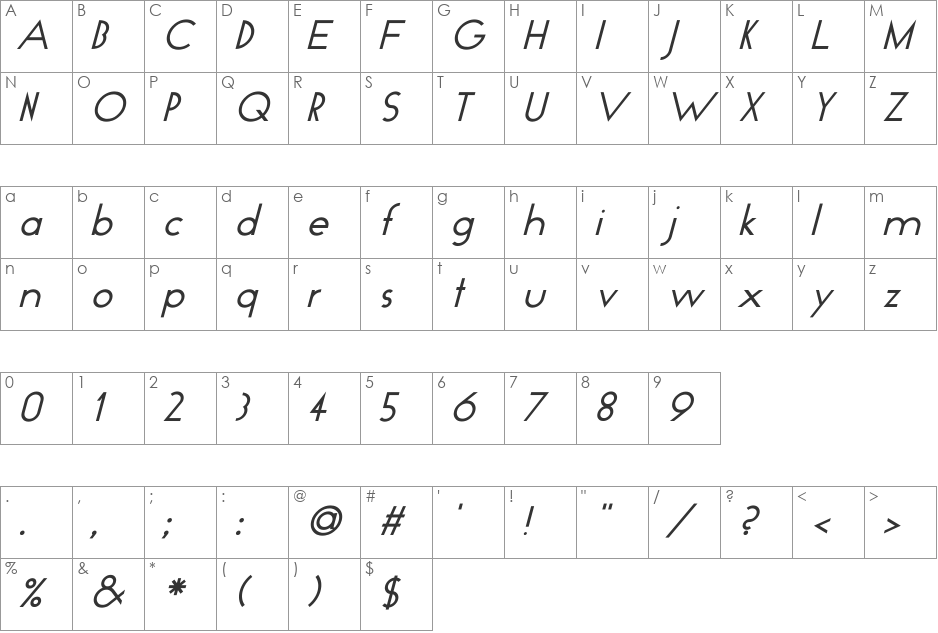 GeoPlain Italic font character map preview