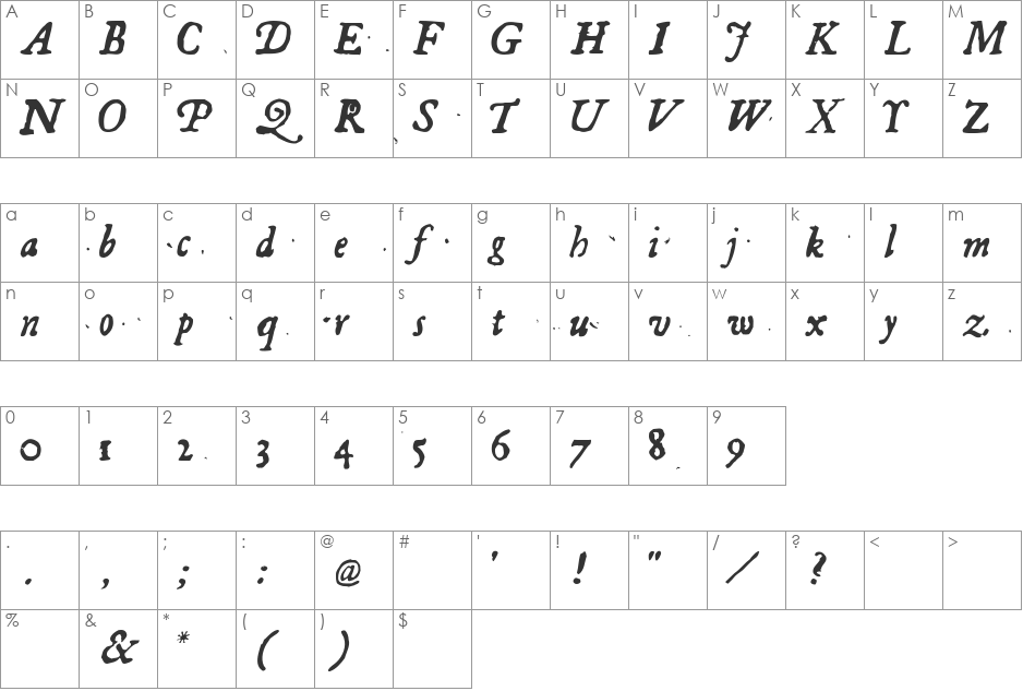Georg font character map preview