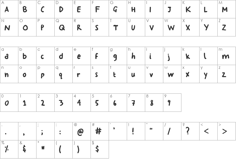 Georginas Hand font character map preview