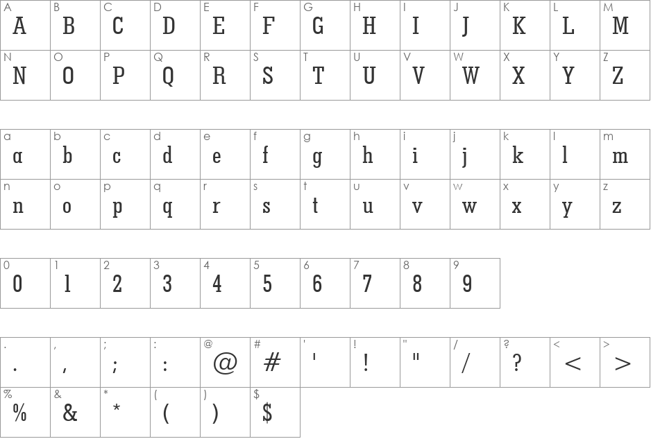 GeoSlab703 MdCn BT font character map preview