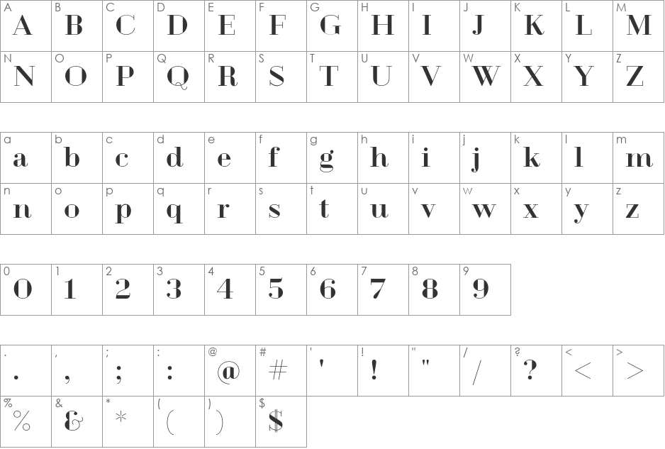 Geotica Three font character map preview